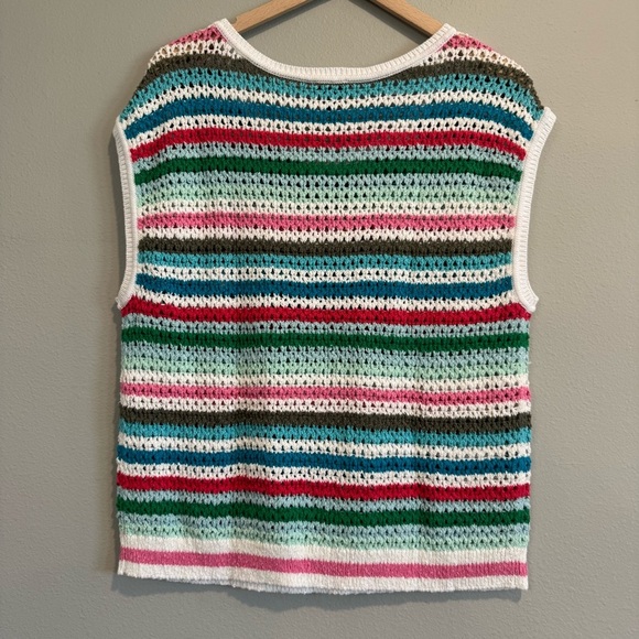 Talbots Colorful Striped Sleeveless Crochet Knit Top Beachy Boho L - Picture 3 of 6
